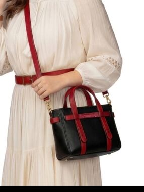 Old Trend Leather Black Red Tote Bag Crossbody Purse